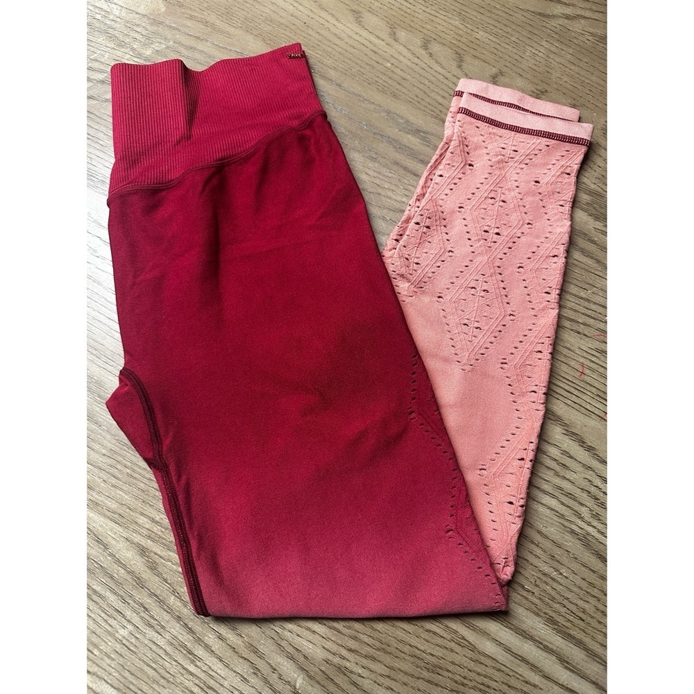 PINK Victoria's Secret Red and Pink Leggings with Textured Design